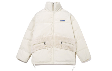 Guuka American High Street Patchwork Skin-Soft Logo Tag Mock Neck Warm Down Jacket Unisex Beige