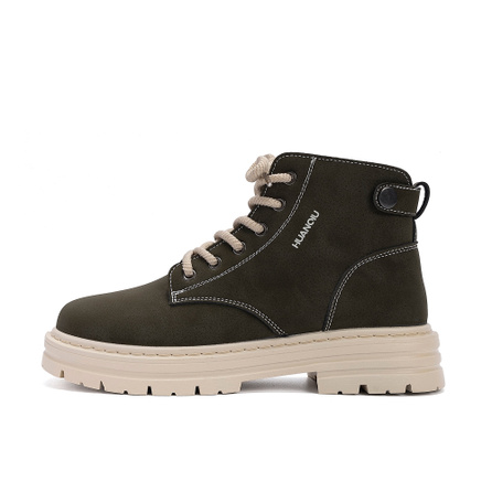 HUANQIU Fashion Versatile Comfortable Casual Trendy Classic Simple Chinese Street Hong Kong Style Campus Platform Boots Work Boots 9.5cm Martin Boots Men's Military Green