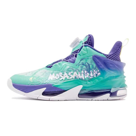 Qiaodan Canglong 6 Zhulang Dial Closure Air Cushion Slip-Resistant Shock-Absorbing Breathable Low-Top Kids Basketball Shoes Green Purple