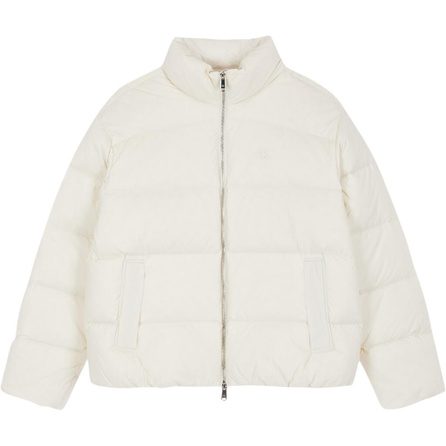 CALVIN KLEIN Solid Color Loose Stand Collar Zipper Down-Filled Long Sleeve Jacket Coat Men's White