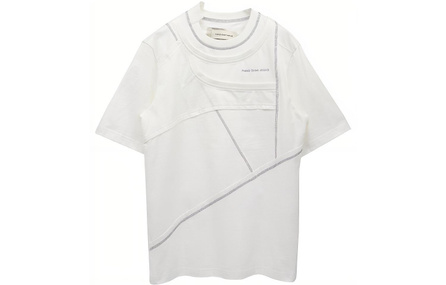 FENG CHEN WANG SS22 Solid Color Patchwork Deconstructed Short Sleeve T-Shirt Men's White
