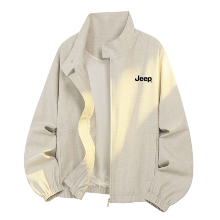 Jeep cleanfit Faux Linen Oversized Workwear Jacket Brand Logo Print American Minimalist Comfortable Couple Style Stand Collar Jacket Unisex