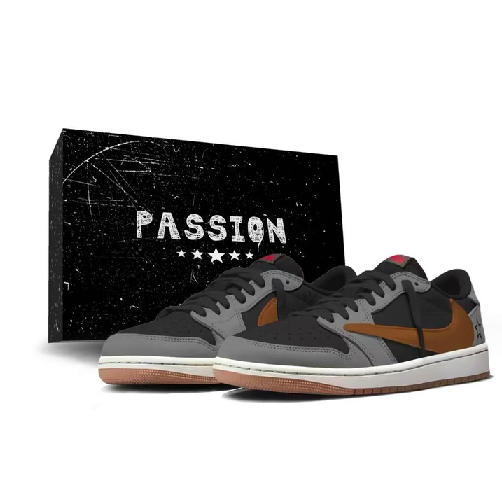 [Custom Sneakers] Jordan × Travis Scott Air Jordan 1 Fashion Trendy Classic Versatile Five-Point Star Cushioning Slip-Resistant Low-Top Retro Basketball Shoes Unisex Gray