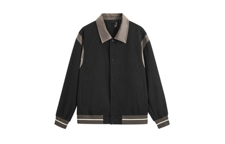 GXG Color Block Collar Single Breasted Long Sleeve Jacket Men's Black