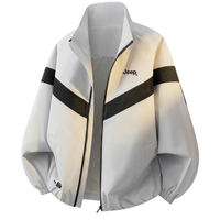 Jeep Fall Back To School American Retro High Street Trendy Stand Collar Patchwork Color-Block Phantom Breathable Horizontal Stripe Bomber Jacket Casual Daily Commute Loose Comfortable Genderless Versatile Outdoor Windproof Couple Jacket Unisex Парижский серый