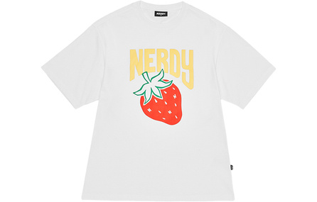 NERDY Strawberry Letter Logo Print Casual T-Shirt Unisex White