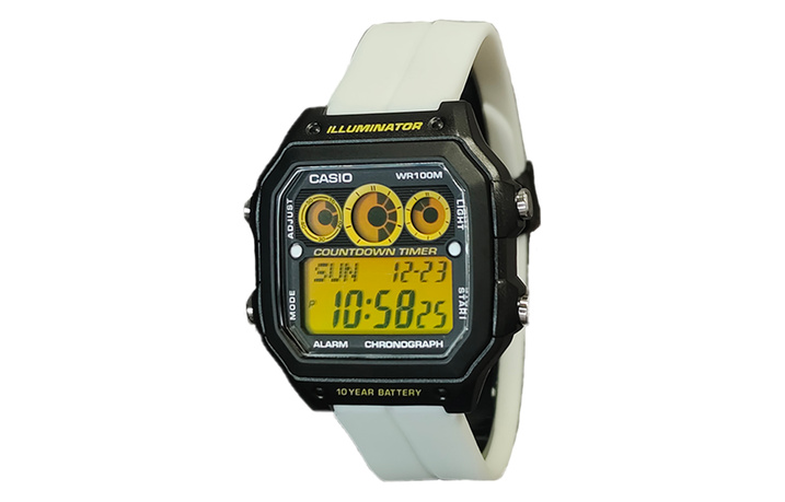 Custom Watch CASIO Modified Series Orange-Yellow Crystal Black Resin Case 100M Water Resistant AE-1300WH-1A Modified 'Bright Moon Frost' Quartz Movement Silicone Strap Japanese Korean Watch Men's Black Dial