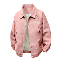 Jeep American Retro Tie-Dye Matte Motorcycle Style Warm Lapel Design Casual Fashion Loose Fit High Street Trendy Versatile Edgy Long Sleeve Jacket Top Plus Size Daily Commute Drop Shoulder Leather Jacket Unisex розовый