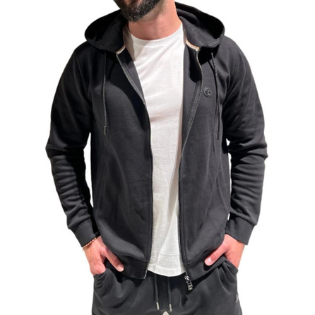 HUGO BOSS Solid Color Logo Hooded Zipper Long Sleeve Jacket Men's Black
