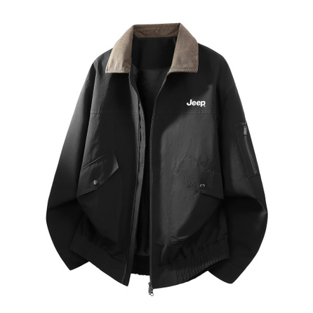 Jeep American Vintage High Street Brand Classic Logo Print Workwear Patchwork Color-Block Lapel Barn Style Detroit Cleanfit Versatile Trendy Daily Casual Commute Edgy Fashion Premium Jacket Coat Unisex