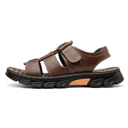 Shennuo Top Grain Cow Leather Trendy Design Simple Sandals Men's