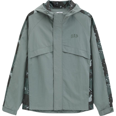 GAP Logo Camouflage Patch Water-Resistant Hooded Loose Jacket Coat Men's