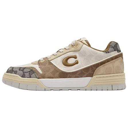 COACH Soho Canvas Logo Jacquard Round Toe Lace-Up Low-Top Sneakers Men's Brown
