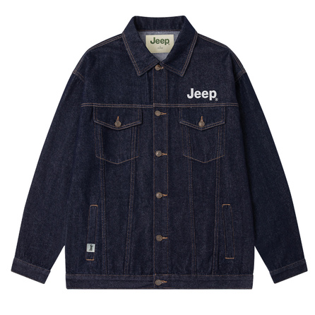 Jeep Trendy Brand Retro Logo Print Heat Transfer American Wide Silhouette Patchwork Stitching Raw Color Versatile Casual Denim Jacket Unisex