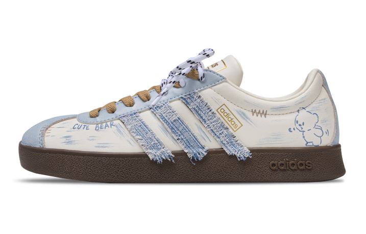 Custom Sneakers adidas Vl Court Classic Pandora's Denim Bear Street Patchwork Brushed Low-Top Skate Shoes Unisex Beige Blue