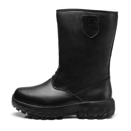 Qiangren 3515 Leather High-Top Wool Snow Boots Men's Black