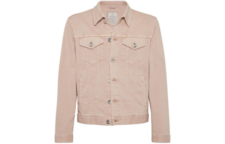 Brunello Cucinelli Solid Color Lapel Single-Breasted Long Sleeve Denim Jacket Men's Light Tan