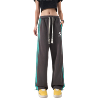 GROGNAK Basic Minimalist Stripe Color Block Brand Logo Letter Print American Retro Versatile Loose Straight Leg Casual Pants Темно-серый
