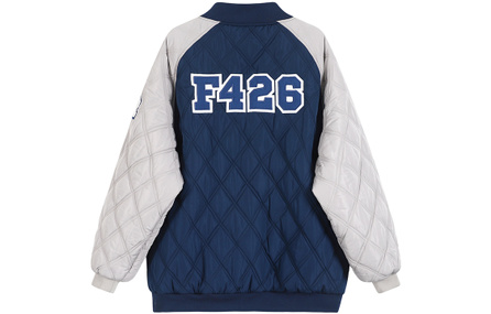 F426 Blue Gray Quilted Cotton Padded Jacket Winter Color-Block