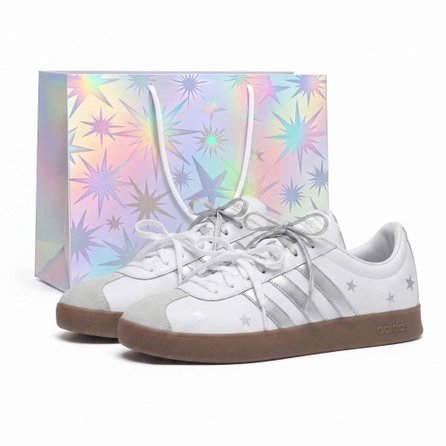 [Custom Sneakers] adidas Vl Court Classic Sweet Cool Classic Versatile Commute Premium Niche Fresh Campus Romantic Couple's Student Wear-Resistant Lightweight Non-Slip Low-Top Skate Shoes Unisex Silver White