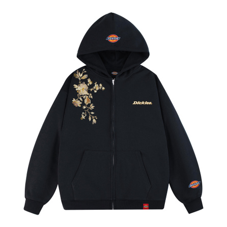 Dickies 400G Heavyweight American Retro High Street Classic Botanical Floral Letter Logo Pattern Loose Comfortable Casual Breathable Trendy Versatile Preppy Style Campus Premium Couple Style Cotton Long Sleeve Hooded Cardigan Sweatshirt Unisex