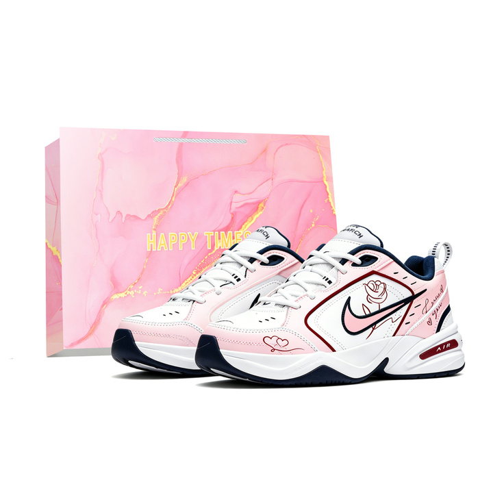 [Custom Sneakers] Nike Air Monarch 4 Crimson Confession Gift Box Creative Fashion Versatile Slip-Resistant Low-Top Dad Shoes Unisex Pink/White
