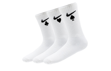 【Custom Apparel】 Nike Dri-FIT Everyday Fun Playing Cards 3D Rubber Print Logo Sport Breathable Mid-Calf Socks Unisex 3-Pack White