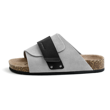 MADEN Classic Suede Mule Shoes 2025 Cork Sole Slide Sandals Casual Fashion Trendy Versatile Hook & Loop Design High-End Leather Patchwork Anti-Slip Anti-Wear Anti-Odor Quiet Single Strap Flip Flops Men's Meteorite Gray Summer