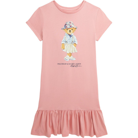 Polo Ralph Lauren Dress Bear Pattern Print Round Neck Pink Kids'
