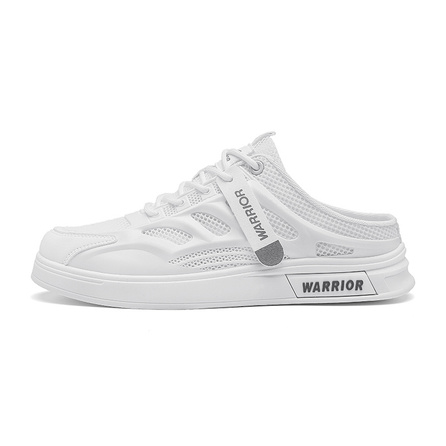 Warrior Men's Outdoor Slides Simple Fashion Trendy Versatile Comfortable Refreshing Toe-Cover Slip-Resistant Slides Men's White