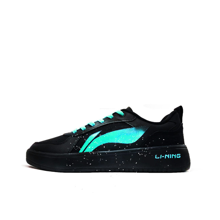 LiNing Sui Sui Northern Star Aurora Synthetic Leather Trendy Spray Paint Campus Style Sport Fashion Cushioning Heightening Lightweight Breathable Waterproof Anti-Slip Low-Top Skate Shoes Unisex Black/Green