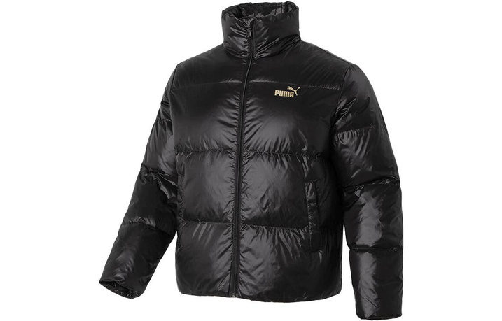 PUMA Solid Color Casual Letter Logo Print Stand Collar Long Sleeve Jacket Coat Men's Black