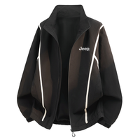 Jeep American Retro High Street Color-Block Patchwork Line Design Logo Print Spring Autumn Minimalist Basic Plus Size Genderless Loose Comfortable Trendy Fashion Daily Commute Outdoor Casual Sports Windproof Warm Versatile Jacket Unisex черное