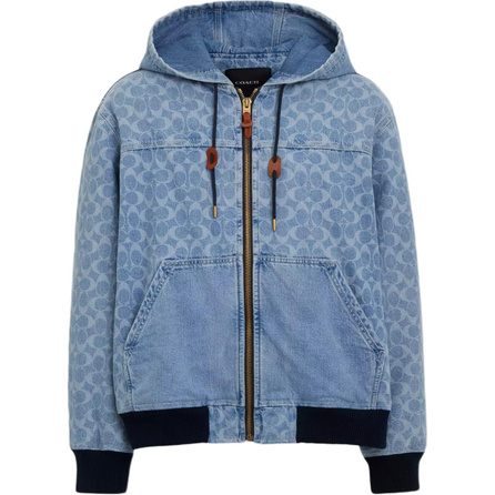 COACH Signature Denim Hooded Zip Up Jacket Jackets Coats Men's Blue