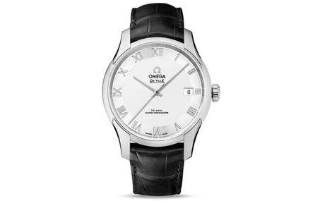 OMEGA De Ville HOUR VISION Automatic Mechanical Movement 100m Water-Resistant Men's Watch Swiss Made 41mm Silver Dial Stainless Steel Case Leather Strap 433.13.41.21.02.001