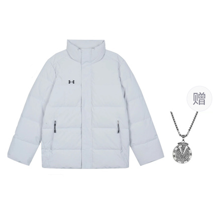 Under Armour Down Jacket Unisex Light Gray Comes With Necklace
