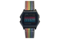 Custom Watch CASIO Mod Collection Rainbow Gradient Crystal 10-Year Battery A158WA-1 Mod - Steel Square Gradient Nylon Green Quartz Movement Nylon Band Japanese Korean Watch Unisex Black Dial Стальная маленькая серебряная квадратная градиентная полосатая радуга