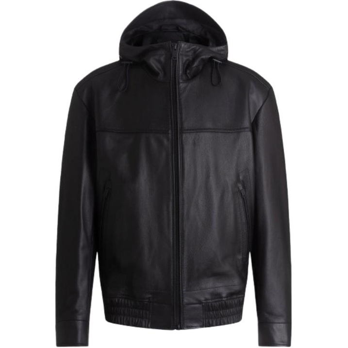 HUGO BOSS SS26 Hooded Zipper Long Sleeve Leather Jacket Men's