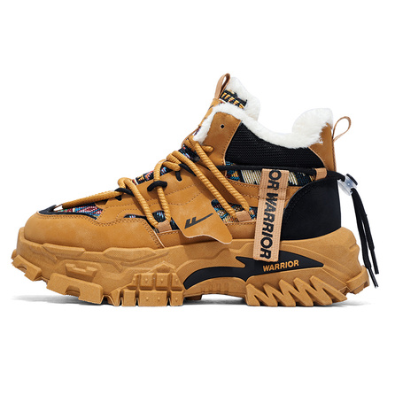 Warrior Fleece-Lined Thick Cotton Fashion Trendy Daily Commute Simple Versatile Martin Boots Men's Khaki Black