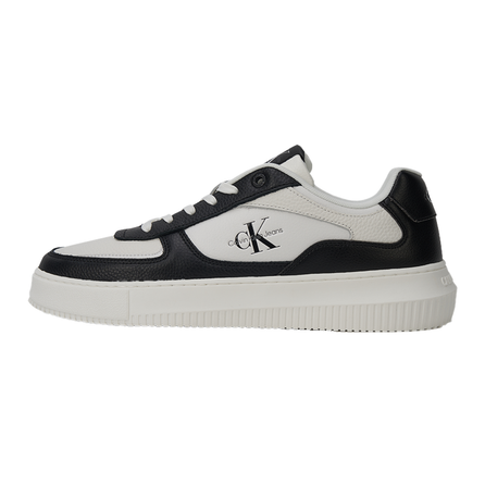CKJ CALVIN KLEIN JEANS Cow Leather Patch Print Thick Sole Sport Low-Top Sneakers Men's Black White