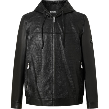 KARL LAGERFELD Outdoor Street Sports Trendy SS26 Crocodile Texture Vintage Hooded Leather Jacket Men's