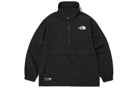 The North Face Printed Logo Stand-Up Collar Pullover Solid Color Windbreaker Jacket Unisex Black