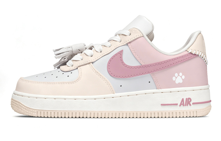 Nike Air Force 1 Custom Sneakers Peach Paw Cute Girl Cat Paw Gentle Milky Low Saturation Macaron Ins Korean Campus Date Atmosphere Anti-Slip Wear-Resistant Low-Top Skate Shoes Women's Gray-Pink