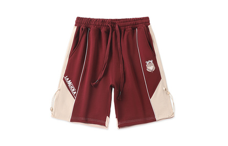 LAMLICKA Color Block Patchwork American Retro Sports Casual Five-Tenths Shorts Unisex Red