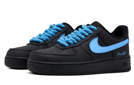 [Custom Sneakers] Nike Air Force 1 Blue Journey Minimalist Fresh Versatile Trendy Shock-Absorbing Non-Slip Low-Top Skate Shoes Unisex Black Blue