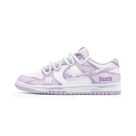 [Custom Sneakers] Nike Dunk Summer Coast Trendy Versatile Premium Niche Heart Graffiti Dopamine Girly Back to School Couple Valentine's Day Wear-Resistant Breathable Non-Slip Low-Top Skate Shoes Unisex Cream Purple