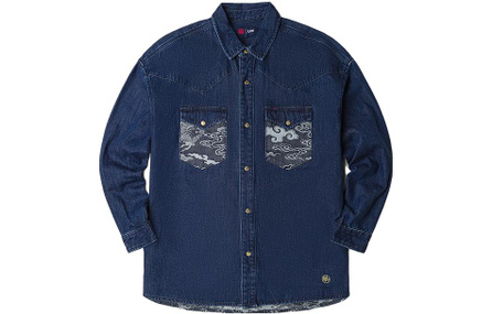 Lee All-Over Print Lapel Single-Breasted Loose Long Sleeve Denim Jacket Men's Dark Blue