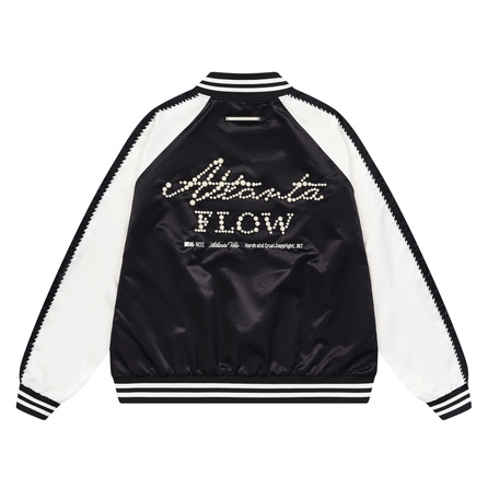 HARSH AND CRUEL Retro Pearl Embroidery Color-Block Yokosuka Baseball Varsity Jacket Unisex Black