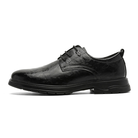 Warrior British Style Business Casual Young College Intern Slip-On Thick Sole Heightening Versatile Formal Leather Shoes Men's Black