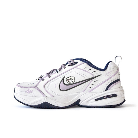 Nike Air Monarch 4 Anti-Slip Wear-Resistant Low-Top Chunky Sneakers Unisex White Purple